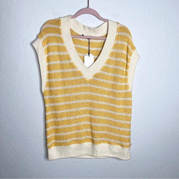 Zara Top Women Medium Vest Blouse Stripe Knit Oversized Preppy Sleeveless L - Picture 1 of 7
